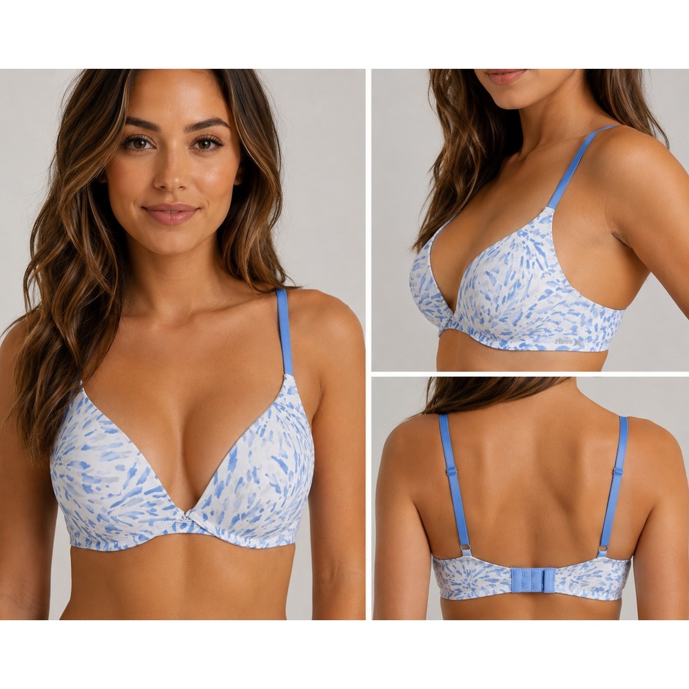 Hurley T Shirt Bra Womens 36C Blue White Abstract Print Underwire Padded